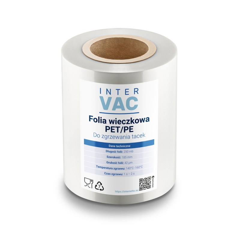 Folia do zgrzewania tacek i pojemników wieczkowa PET/PE 185mm x42um x250m