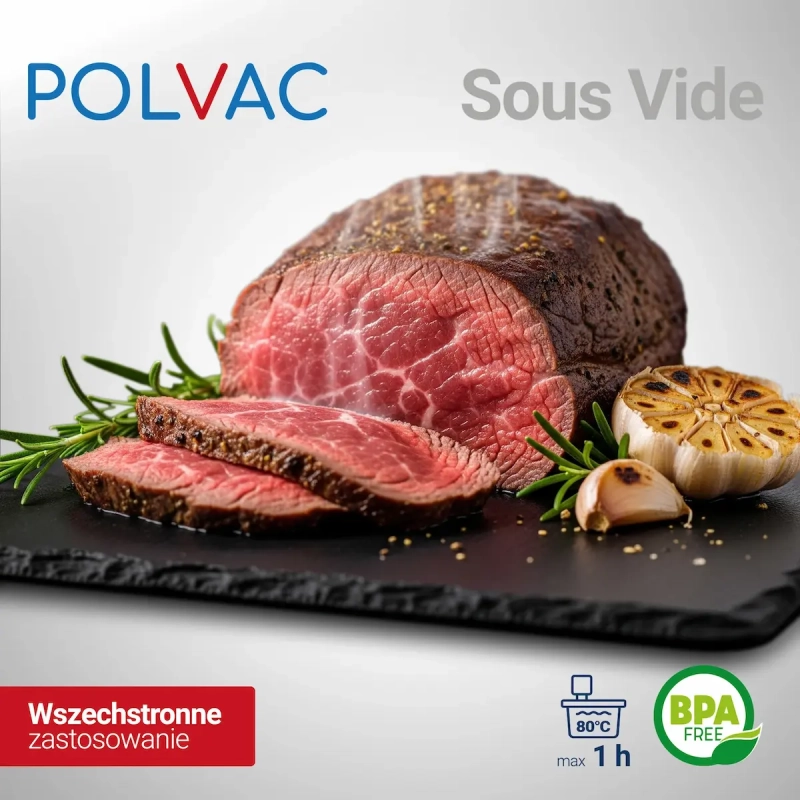 Wołowina gotowana Sous Vide z użyciem folii moletowanej w rolce 20x600 cm POLVAC – wszechstronne zastosowanie w kuchni.