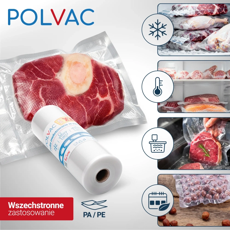 Rękaw moletowany XXL Polvac 25x1500 do zgrzewarki próżniowej – folia do sous-vide i mrożenia